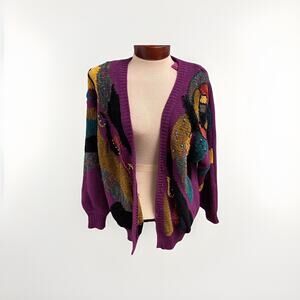 Vintage Jaclyn Smith Open Chunky Colorful Cardigan Sweater Small Oversized Beads